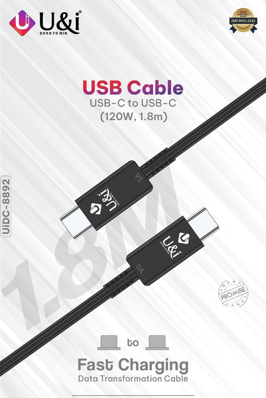 U&i Type C to Type C 120W (1.8m) UiDC-8892 - Black